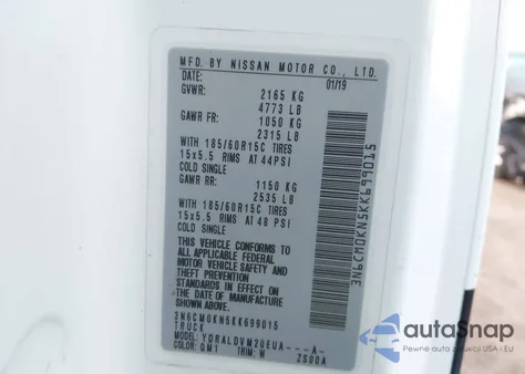 2019 Nissan Nv200 S из США, поврежденный, VIN 3N6CM0KN5KK699015